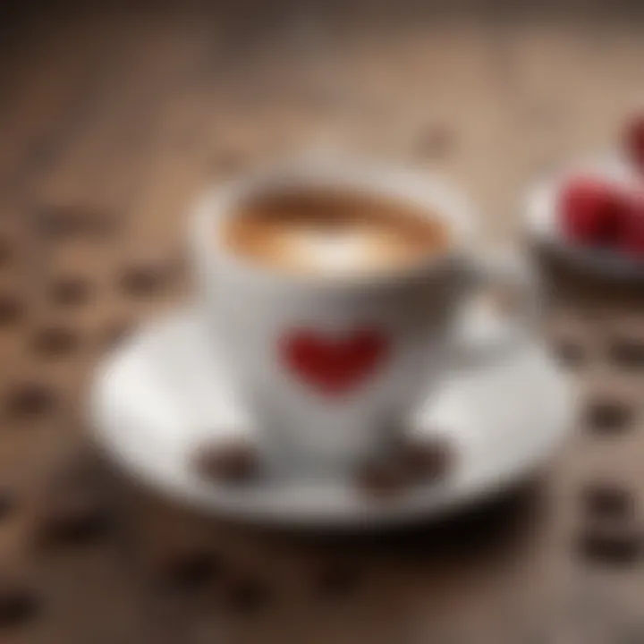Coffee cup with heart symbols indicating health