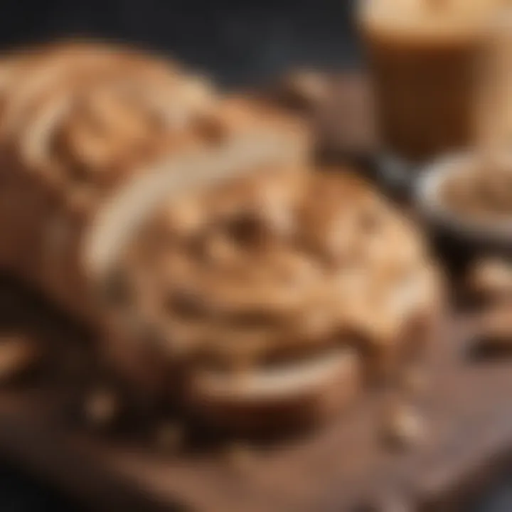 A close-up of peanut butter spread on whole grain bread