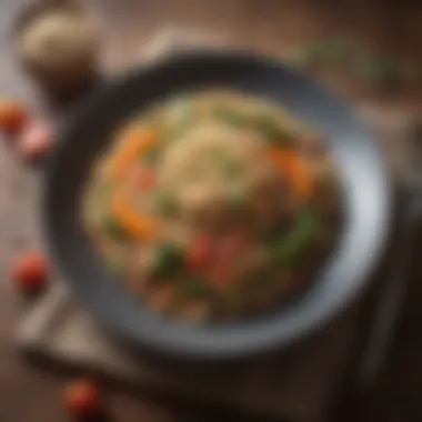 A plate filled with quinoa and vegetables, demonstrating a balanced protein-rich meal.