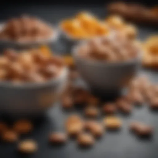 A vibrant assortment of high fiber snacks including nuts and fruits