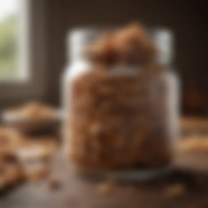 An elegant jar filled with homemade granola showcasing its texture