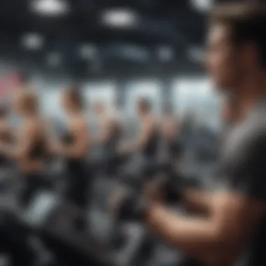 Group Participation in an Intense Cardio Workout Group of individuals participating in an intense cardio workout class