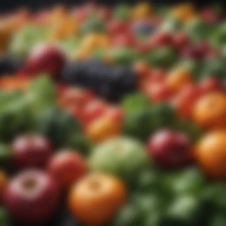 Fresh fruits and vegetables arranged artfully