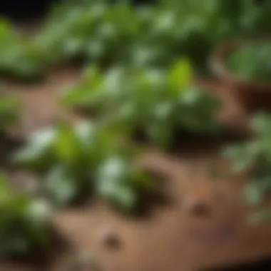 An assortment of fresh herbs like basil, parsley, and oregano commonly used in Mediterranean cuisine.