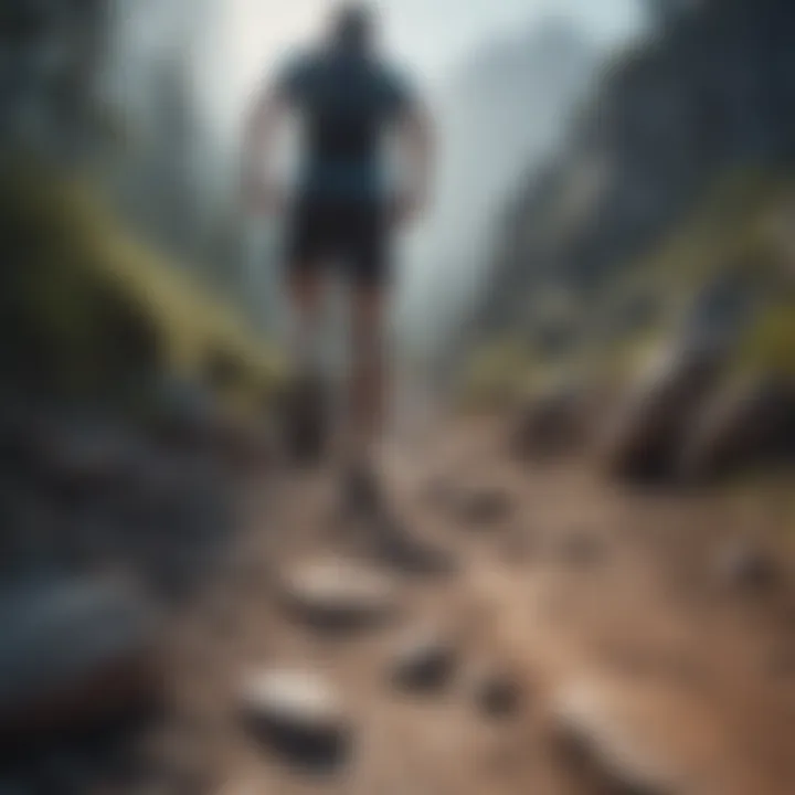 Trail runner navigating rocky terrain