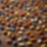 A vibrant assortment of multivitamins and supplements laid out on a wooden surface.