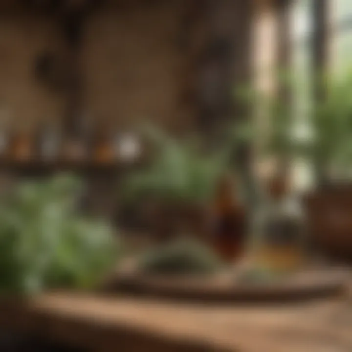 Herbal remedies displayed in a rustic setting