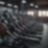 Different types of row machines displayed in a gym