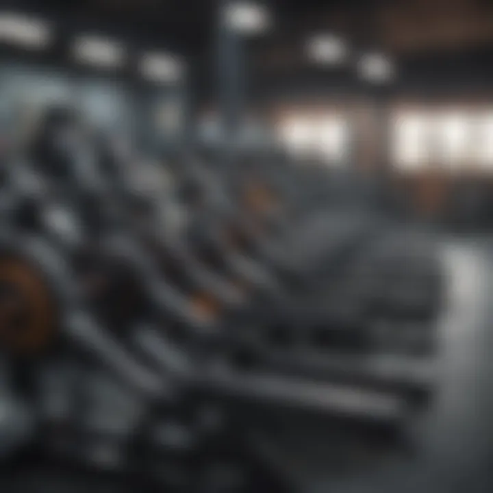 Different types of row machines displayed in a gym