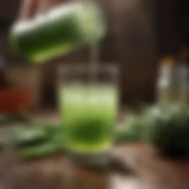 Aloe juice being poured into a glass, highlighting its refreshing nature