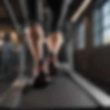 A person engaging in an incline workout on a treadmill