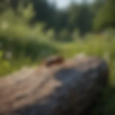 Outdoor scene with various tick prevention methods displayed