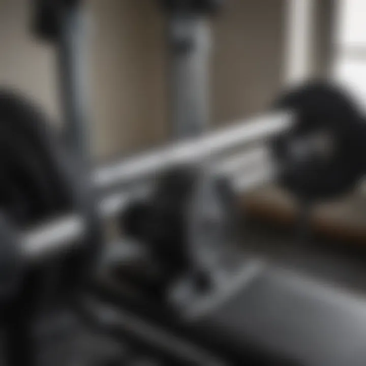 A close-up view of the adjustable features on a weights bench, highlighting its adaptability for various exercises.