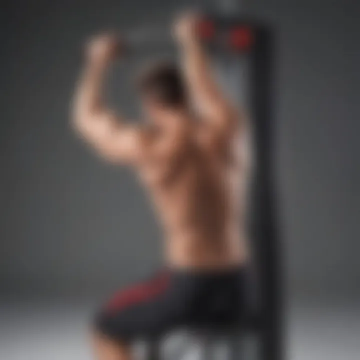 Diagram illustrating the installation process of the Bowflex lat pulldown attachment.