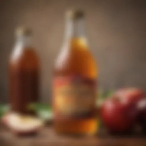 Bottle of apple cider vinegar with a fresh apple