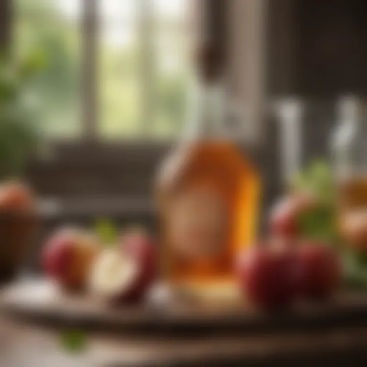 Healthy lifestyle with apple vinegar, exercise gear, and a balanced meal