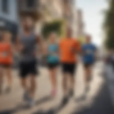 Building Connections Through Running A group of joggers participating in a community run, showcasing camaraderie and social engagement.