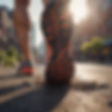 The Beat of Fitness Close-up of running shoes hitting the ground, symbolizing the rhythm of exercise.
