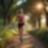 A runner in a serene park during sunrise, embodying tranquility and focus.