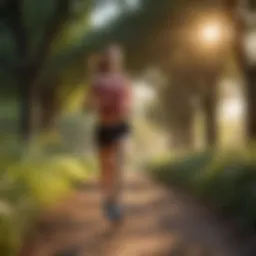 A runner in a serene park during sunrise, embodying tranquility and focus.
