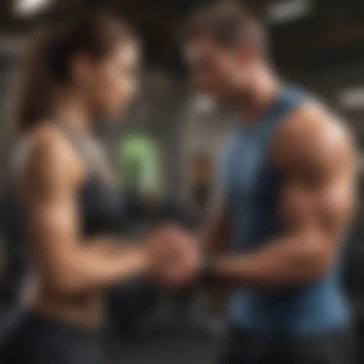 A personal trainer engaging with a client during a workout