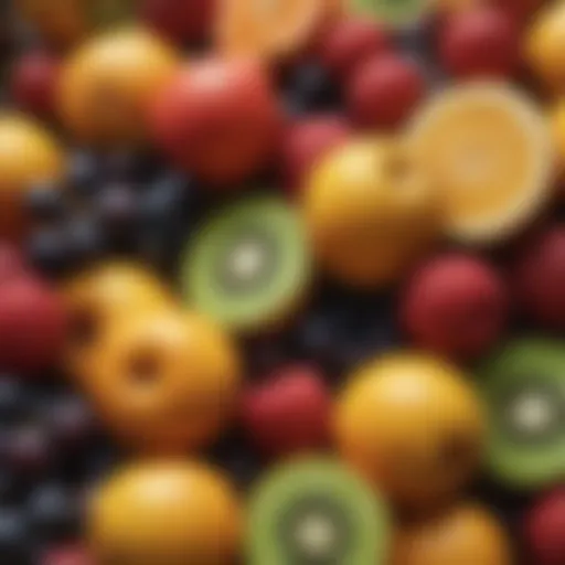 A vibrant assortment of diverse fruits showcasing their natural colors and textures