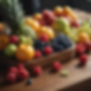 Fresh Fruits Arrangement Fresh fruits arranged on a wooden table, emphasizing their appeal and nutritional value