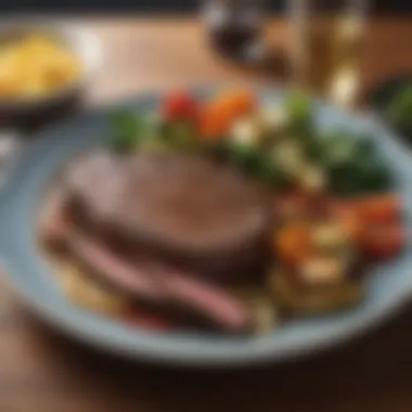 An elegant plate showcasing a zero carb meal featuring grilled steak and vegetables.