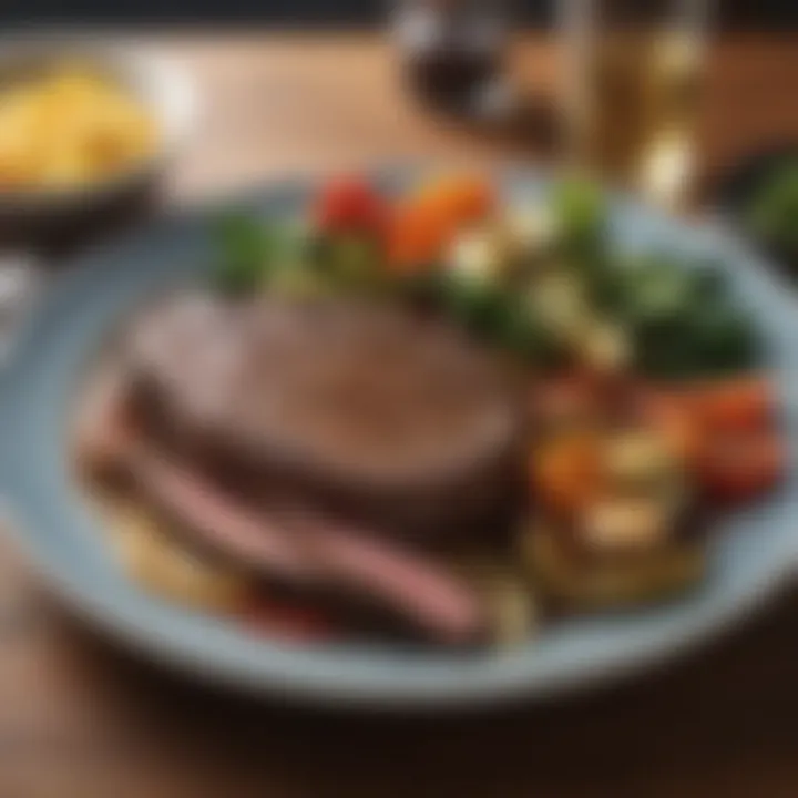 An elegant plate showcasing a zero carb meal featuring grilled steak and vegetables.