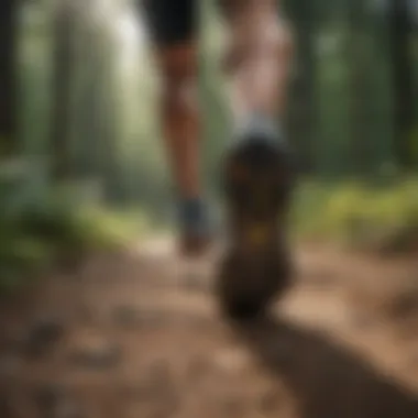 Athlete running on a trail wearing zero drop shoes