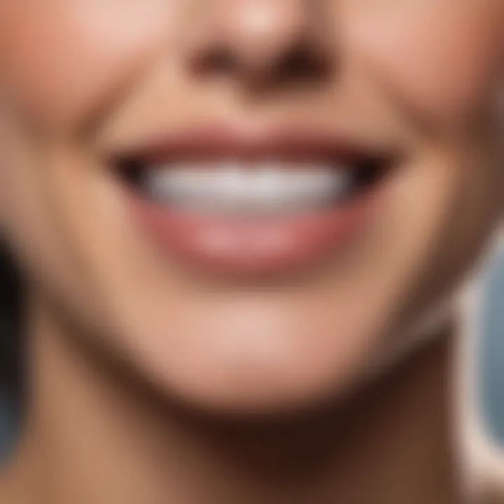 Close-up of Glo teeth whitening strips application