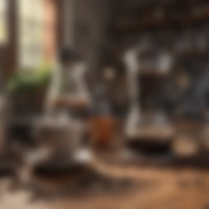 An arrangement of different brewing tools for coffee