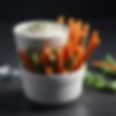 Crunchy vegetable sticks served with a creamy dip