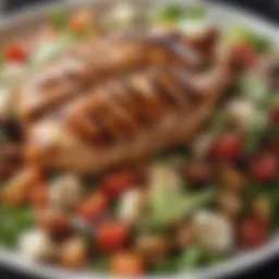 A vibrant salad bowl featuring grilled chicken and beans