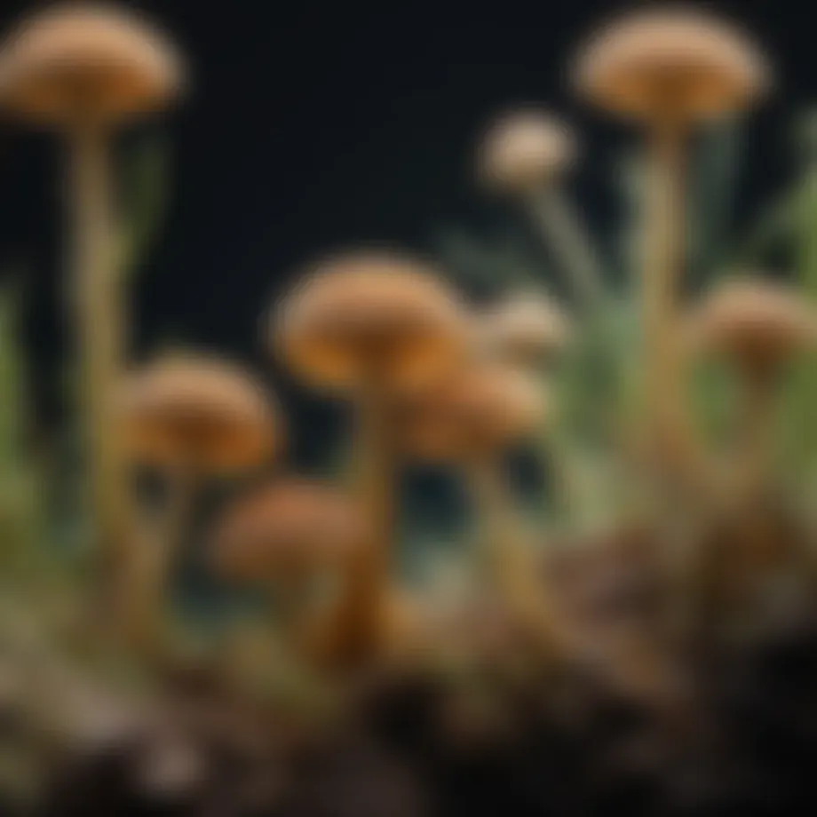 A close-up view of fungal spores under a microscope