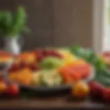 A colorful array of fresh fruits and vegetables arranged artfully on a plate, symbolizing healthy eating.