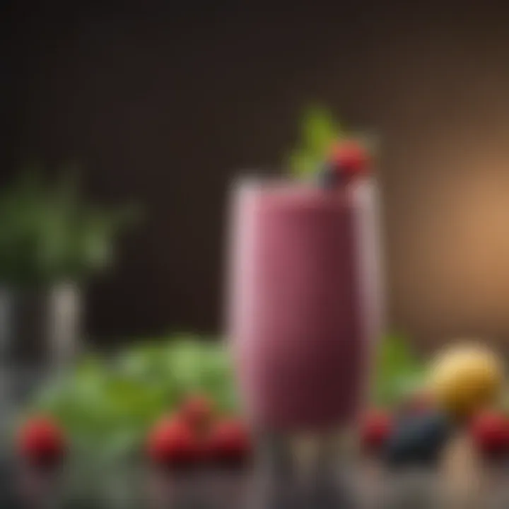 A colorful berry-infused Isagenix shake garnished with mint leaves