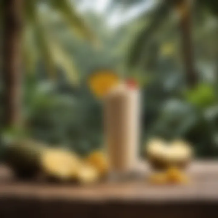 A tropical Isagenix shake made with pineapple and coconut, served in a glass