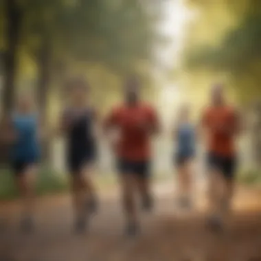 Running Together in Unity Group of diverse individuals running together in a park