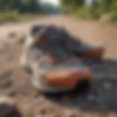Running Shoes on Gravel A close-up of running shoes on a gravel path