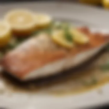 Pan-seared fish garnished with lemon