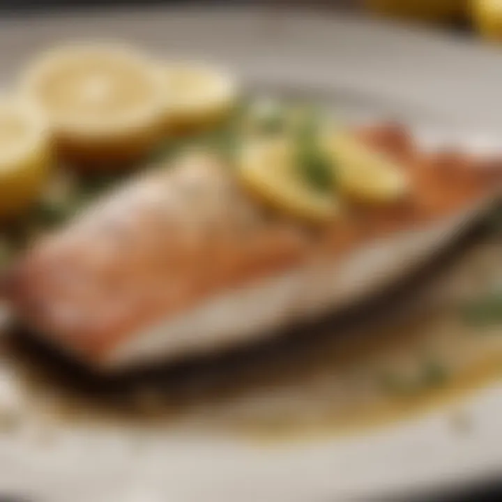 Pan-seared fish garnished with lemon