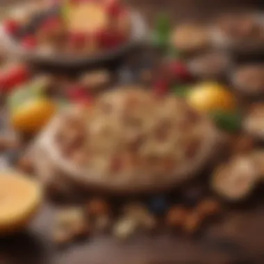 A colorful assortment of fresh fruits and nuts on a desk