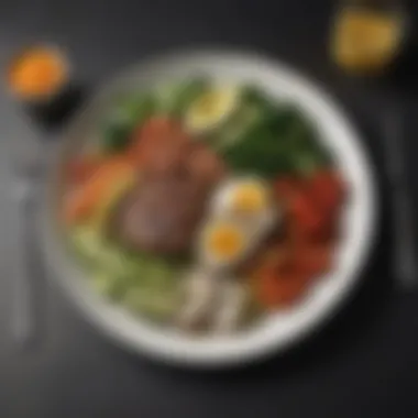 Balanced Meal Plate for Enhanced Fullness A plate showcasing a balance of protein, healthy fats, and vegetables.