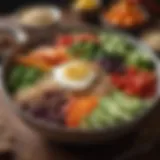 A vibrant bowl filled with colorful vegetables and grains.