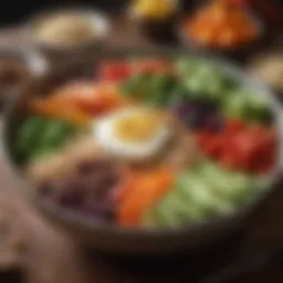 A vibrant bowl filled with colorful vegetables and grains.
