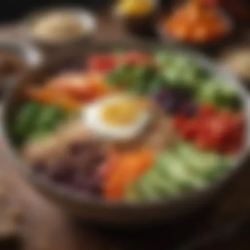 A vibrant bowl filled with colorful vegetables and grains.