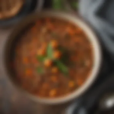 Hearty Lentil Stew Rich in Fiber A close-up of a hearty lentil stew garnished with herbs.