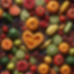 A colorful array of heart-healthy fruits and vegetables on a wooden table