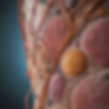 Microscopic view of skin cells, illustrating biochemical pathways
